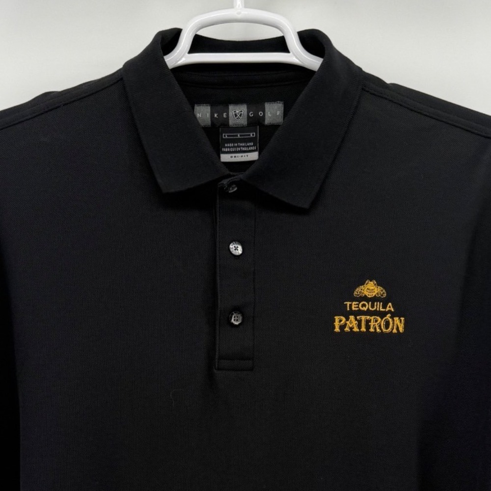 Nike Golf Tequila Patron Polo Shirt Mens Large Black Dri-FIT Short Sleeve Logo
